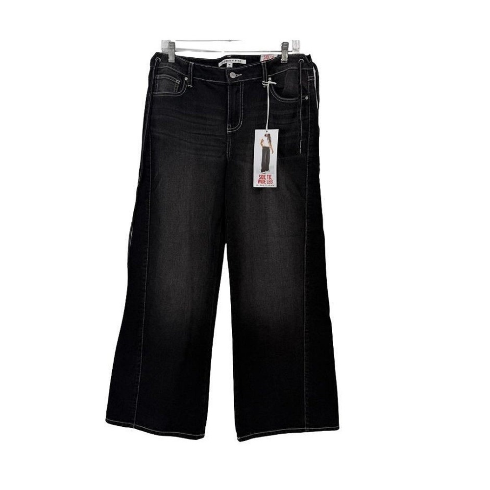 Celebrity Pink NWT Side Tie Wide Leg Jeans Black Contrast Stitch Denim‎ Size MD